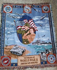 Veterans Of World War II American Heroes Woven Throw Blanket Tapestry 60" X 50"