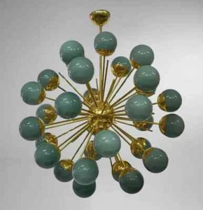 Messing Blau Glaskuppel MidCentury Italienisch Stilnov Kalmar Kronleuchter Le... - Bild 1 von 9