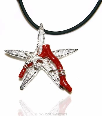 COLLANA LACCIO DONNA con CIONDOLO ARGENTO 925 CORALLO VERACE ROSSO STELLA MARINA - Immagine 1 di 4
