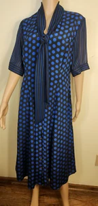 J. Peterman 100% Silk Lined Blue Black Polka Dot Striped Dress.  Size 12 NWOT - Picture 1 of 10