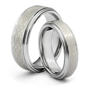 SEINE & IHRE 8 MM/6 MM Wolfram Silber keltisch bequeme Passform Ehering ZWEI RING SET - Bild 1 von 3