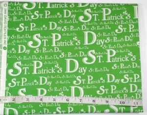 Vintage 2006 St Patrick's Script 33"x WOF David Textile Cotton Fabric - Picture 1 of 2