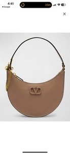 Valentino Mini Vlogo Signature Grainy Calfskin Hobo Bag Rose-Canelle - Picture 1 of 7