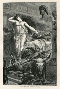 Dido sacrificing herself on Funeral Pyre 1892 vintage B&W art print - Picture 1 of 3
