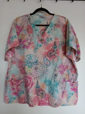 Plus 2X/3X scrub top in pink, blue, peach by UA scrubs. See photos - Image 1 of 4