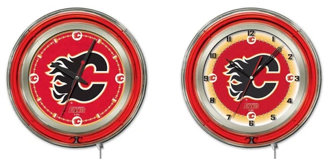 NHL - Calgary Flames Double Neon Ring, Logo Clock Hockey Team Logo Cover