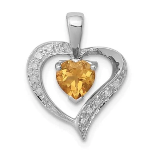 Argento Sterling Placcato Rodio Giallo Citrino E Diamante Ciondolo Doppio Cuore - Foto 1 di 2