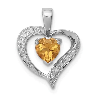 Sterling Silver Rhodium Plated Yellow Citrine & Diamond Double Heart Pendant - Image 1 of 2