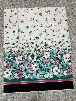 Vintage Sewing Fabric VIP Boarder Aqua Black Pink Modern Rose Cotton 2 Yards - Image 1 of 4