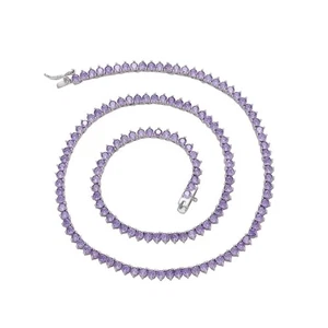 3.0mm Round Cut Lab-Created Amethyst Prong Setting Tennis Necklace in 925 Silver - Picture 1 of 4