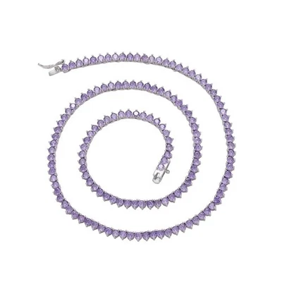 3.0mm Round Cut Lab-Created Amethyst Prong Setting Tennis Necklace in 925 Silver - Image 1 of 4
