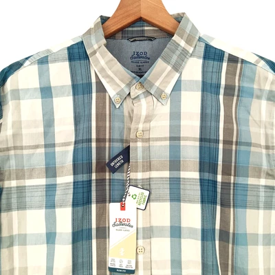 IZOD Saltwater Shirt Mens XL Blue Plaid Long Sleeve Untucked SLIM Fit NEW Flaw - Image 1 of 4