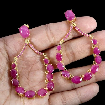 Pendientes de plata de ley 925 rubí ovalado 8x6 mm joyas de piedras preciosas naturales Foto 1 de 4