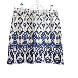 J. Crew Womens Blue & White Floral Lined A-Line Trellis Skirt Back Zip Size 4 - Picture 1 of 8