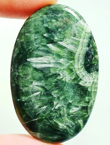 67 Ct 5X31X48 mm Natural Fire Angel Seraphinite Oval Cabochon Gemstone DG-12 - Picture 1 of 3