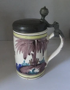 Jarra de cerámica antigua rara de Delft con tapa de peltre de 1798. Taza de piedra / cerveza - Imagen 1 de 16