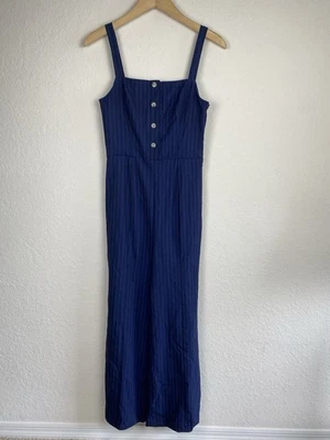 Macacão STAUD 8 Tao listra azul marinho perna alargada preppy dinheiro antigo - Imagem 1 de 4