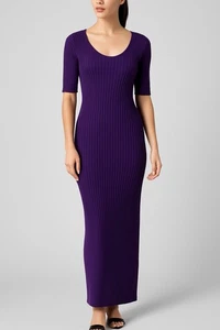 Lane Bryant lila geripptes Strick Maxikleid Damen 10/12 U-Ausschnitt Halbarm - Bild 1 von 12