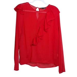 Blusa para mujer Liv On elegante roja con volantes transparente talla XL - Imagen 1 de 9