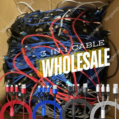 3 in 1 Fast USB Charging Cable Universal Multi Function Phone Charger Cord Lot - Image 1 of 4