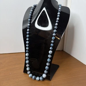 Vintage Natural Blue Jasper? Beaded Necklace 28” - Picture 1 of 24