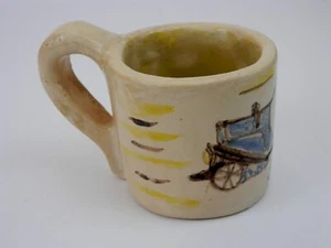 Whimsical Handmade Art Pottery Mug Handpainted 1908 Buick - Foto 1 di 7