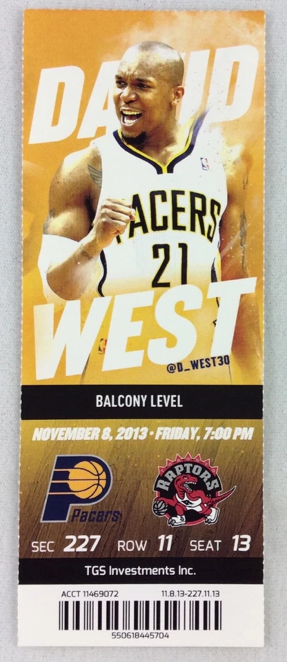 Boleto NBA 2013 11/08 Toronto Raptors at Indiana Pacers - David West Foto 1 de 1