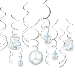 My First Communion Boy Hanging Spiral Decorations 5" - 7" Paper Religious Decor - Picture 1 of 1