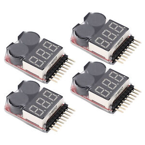 RC Battery Low Voltage Buzzer Alarm 4 PCS Lipo Battery Voltage Tester Monitor