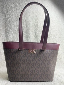 MICHAEL KORS Florence Merlot Large Tote MK LOGO MSRP $358 - Picture 1 of 7