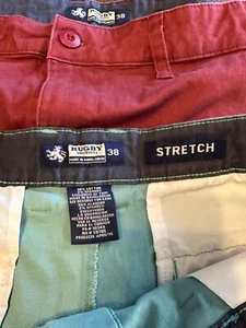2 Pares-Rugby Univ. Pantalones cortos chinos elásticos de mezcla de algodón para hombre 38 granate y turquesa. - Imagen 1 de 4