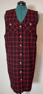 Donna Ricco New York 100% Wool Plaid Button Front Dress Petite Sz4 Christmas Red - Picture 1 of 12