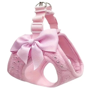Pink, Soft, Rhinestones, & Satin Side Bow, Puppy/Dog Harness & Leash Set, Medium - Picture 1 of 5