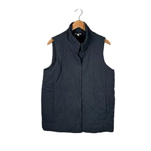 Eileen Fisher gesteppte graue Struktur Weste Druckknopfverschluss Größe Petite Medium PM Leinen - Bild 1 von 9