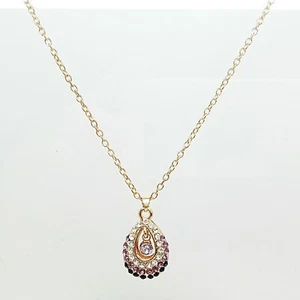 Halskette Damen Modeschmuck Stein Glitzer Strass Tropfen Anhänger 82-0090 - Picture 1 of 4