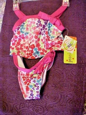 Bathing Suit UPF 50 Girls 2 Piece Size 6 By Penelope Mack Hot Pink Floral NEW - Image 1 of 4