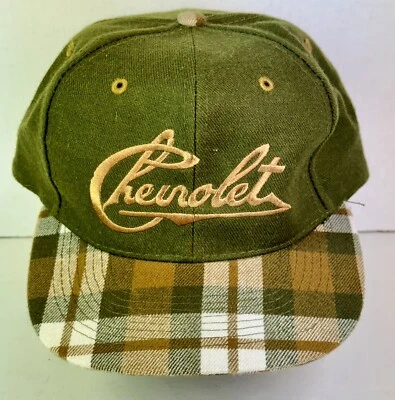 Otto Chevrolet Green Plaid Bill Hat Cap Trucker VTG Chevrolet Truck Auto Car NOS - Image 1 of 4