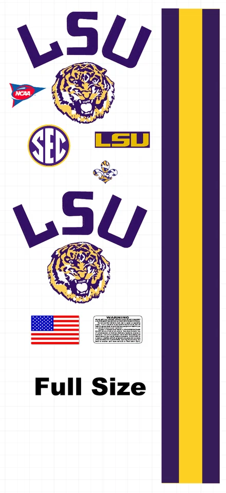 LSU Football  Helmet Decals with Stripes Full Size 8 mil - Image 1 of 1