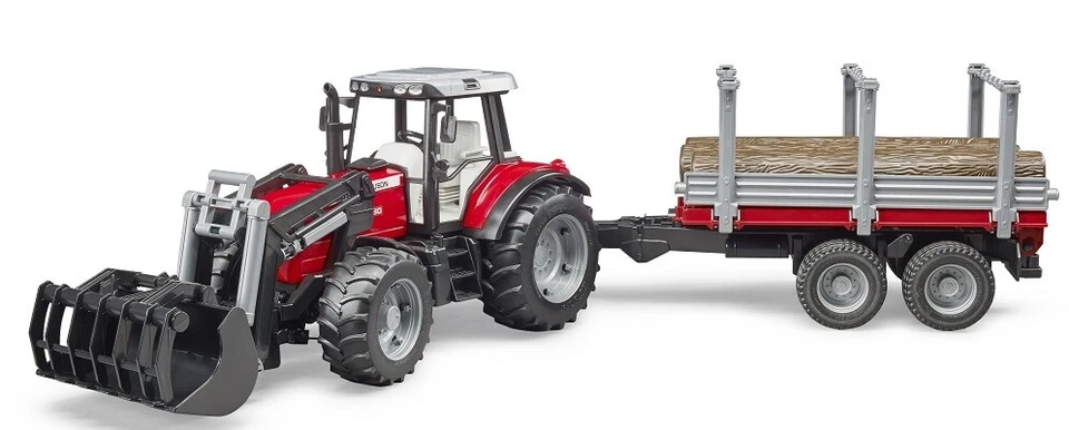 BRUDER - MASSEY FERGUSON 7480 con caricatore di legna e rimorchio - 1/16 - BR... - Immagine 1 di 1