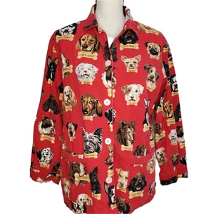 Nick & Nora Small Night Shirt L/S Pajama Top Red Flannel Milk Bone Dogs Pockets - Picture 1 of 7