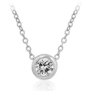 Solitaire Bezel Cubic Zirconia Pendant Necklace - Picture 1 of 2