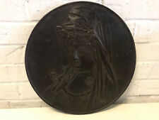 Antique Signed Chinese or Japanese Bronze Round Plaque w/ Guanyin / Buddha