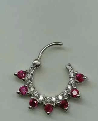 Anillo nariz tabique cartílago daith rubí creado en laboratorio 0,50 quilates chapado en oro blanco de 14 k Foto 1 de 2