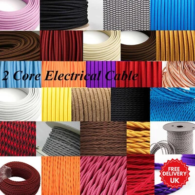 SUN_SONE 2 Core Electrical Round/Twisted Wire 0.75mm Vintage Fabric Braided Cable Flex