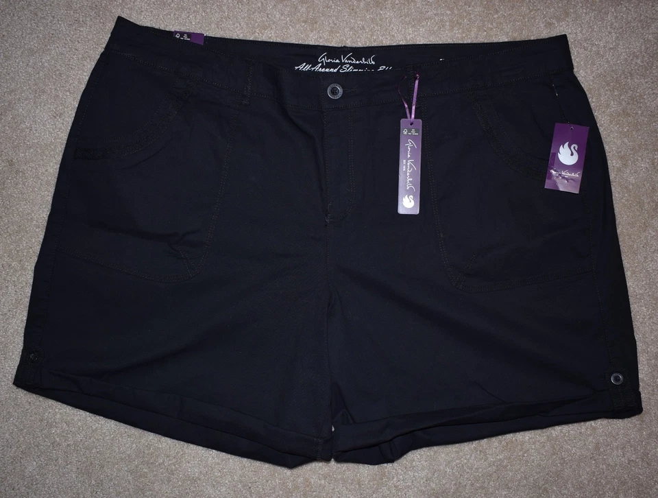 Gloria Vanderbilt Misha Shorts Black Size 24w Button Length Adjusters N225