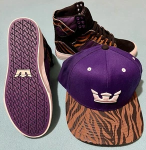 SUPRA / Skytop / MUSKA 001 / Mens 5.5 / Black-Purple, Tiger-White / Shoes w/ Hat - Picture 1 of 16