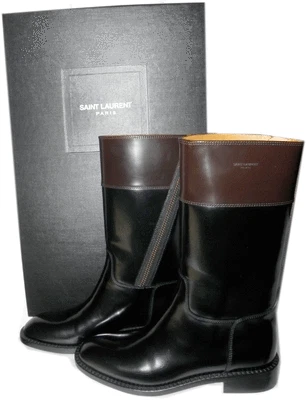 Botas Yves Saint Laurent Paris Cavaliere Zapatos de Montar Negro Botín Plano 36.5 YSL Foto 1 de 4