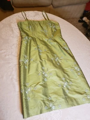 Nanette Lepore  Vtg Strapless Dress Green Embroudered Blue Flowers. Corset, 90s - Image 1 of 4