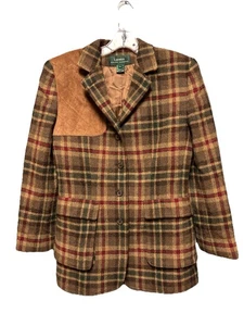 Ralph Lauren 6 Tartan Karo Blazer Jacke Tweed Reitsport Ledermantel Jagd - Bild 1 von 16