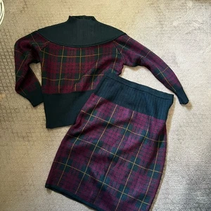 VTG Samantha Hall Two Piece Plaid Sweater & Skirt Set Retro 80s/90s Size Large - Picture 1 of 12